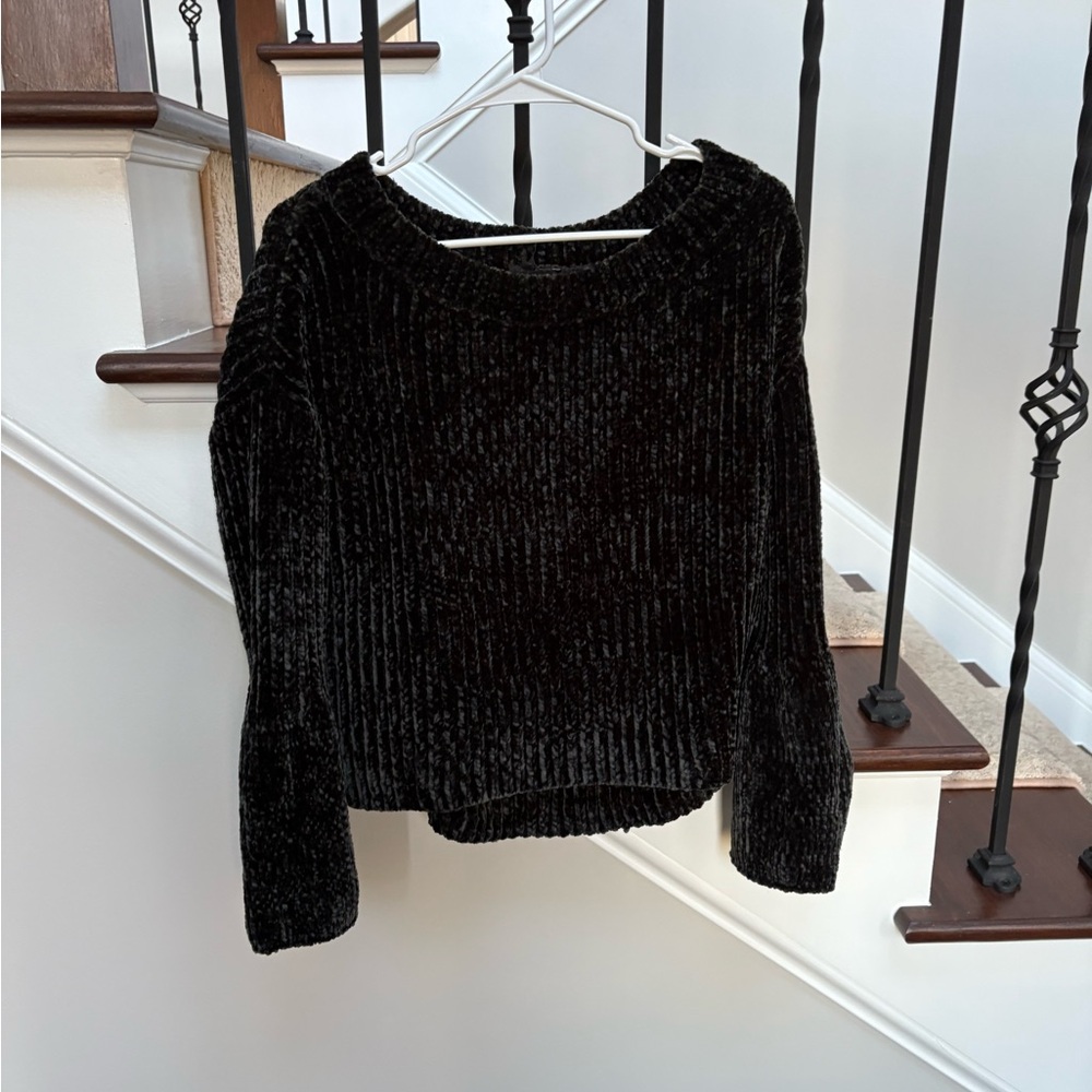 Express sweater crushed velvet black/dark green